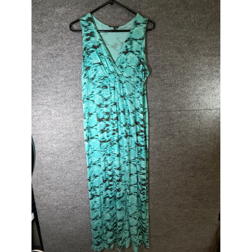 Daisy Fuentes Teal Abstract Print Sleeveless Empire Waist Maxi Dress PXL